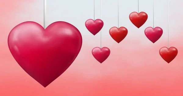 Digitale Composiet Voor Bubbly Valentines Hearts Opknoping Tekenreeks — Stockfoto