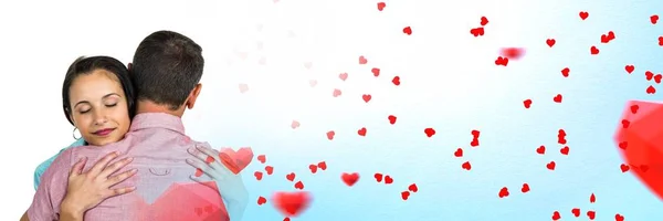 Composto Digital Casal Com Corações Transição Amor Dos Namorados — Fotografia de Stock