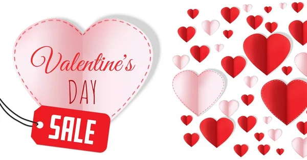 Digitális Kompozit Értékesítési Valentine Day Szöveges Papír Valentin Szíveket — Stock Fotó