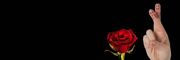 Cyfrowy Kompozytowy Valentine Palce Miłość Para Róża Czerń — Zdjęcie stockowe