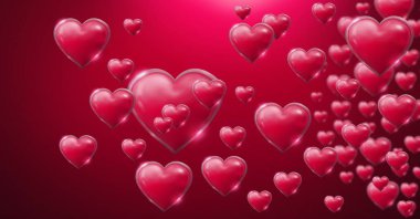 Parlak kabarcıklı Sevgililer kalplerin dijital bileşik