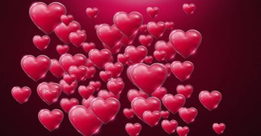 Parlak kabarcıklı Sevgililer kalplerin dijital bileşik