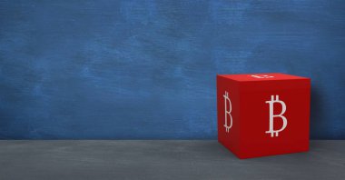 Kattaki odasında 3d Bitcoin simgesinin dijital bileşik