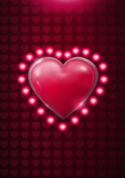 Digital Composite Glowing Shiny Heart Neon Light Bulbs — Stock Photo, Image