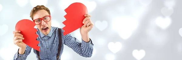 Digital Komposit Valentines Man Bryta Hjärta Med Kärlek Hjärtan Bakgrund — Stockfoto