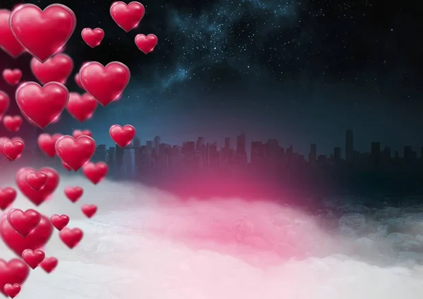 Digital Composite Shiny Bubbly Valentines Hearts City Misty Background — Stock Photo, Image