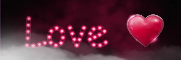 Composto Digital Gráfico Coração Brilhante Com Texto Amor Nevoeiro — Fotografia de Stock