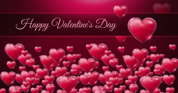 Compuesto Digital Texto Feliz Día San Valentín Brillantes Corazones Burbujeantes —  Fotos de Stock