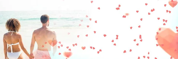 Composito Digitale Coppia Mare Con Cuori Transizione Amore San Valentino — Foto Stock