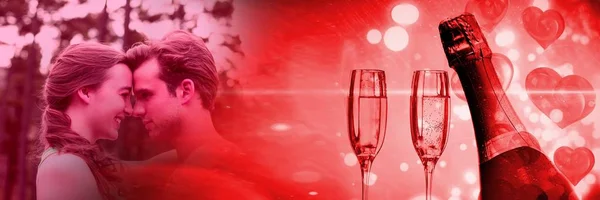 Digital Komposit Par Med Hjärtans Kärlek Övergången Champagne Glasögon — Stockfoto