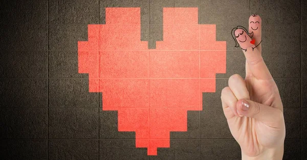 Digitální Složený Valentýnský Prsty Rád Pár Srdce Stěnu — Stock fotografie