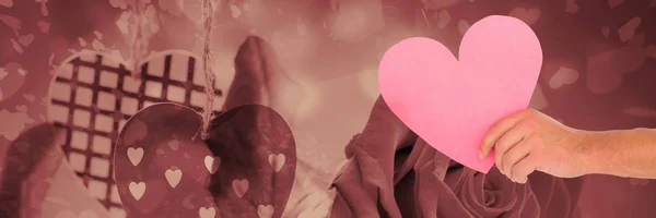 Цифровой Композитный Валентина Сердце Руке Любовью Сердца Фон — стоковое фото