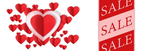 Compuesto Digital Venta Texto Papel Corazones San Valentín —  Fotos de Stock