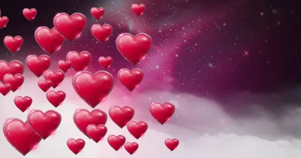 Compuesto Digital Brillantes Corazones Burbujeantes San Valentín Con Universo Espacial — Foto de Stock