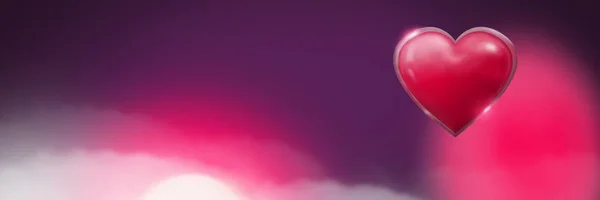 Digitales Komposit Aus Glänzendem Herzen Das Mit Violettem Nebligem Hintergrund — Stockfoto