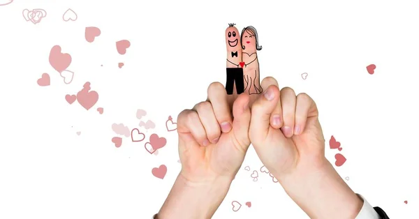 Digital Composite Valentine Fingers Love Couple Hearts Dispersed — Stock Photo, Image
