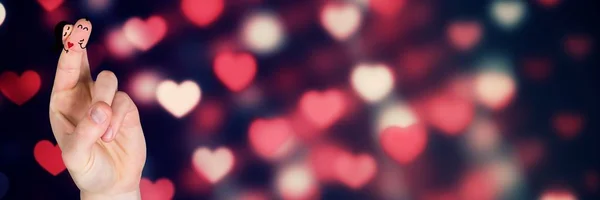 Compuesto Digital Dedos San Valentín Amor Pareja Bokeh Corazón Luces — Foto de Stock