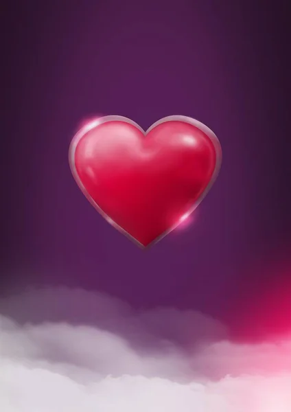 Цифровий Композит Блискучого Серця Світиться Фіолетовим Туманним Фоном — стокове фото