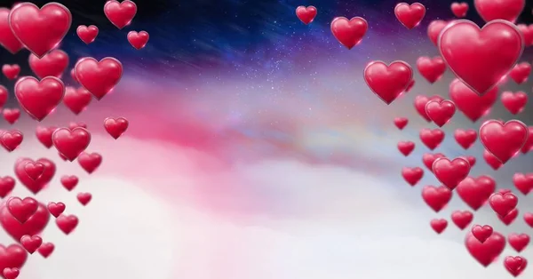 Digital Composite Shiny Bubbly Valentines Hearts Purple Space Universe Misty — Stock Photo, Image