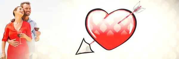 Digital Komposit Par Med Hjärtans Kärlek Övergången Hjärta Och Vin — Stockfoto