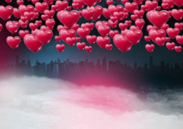 光沢のある陽気なバレンタイン心街霧背景のデジタル合成 — ストック写真