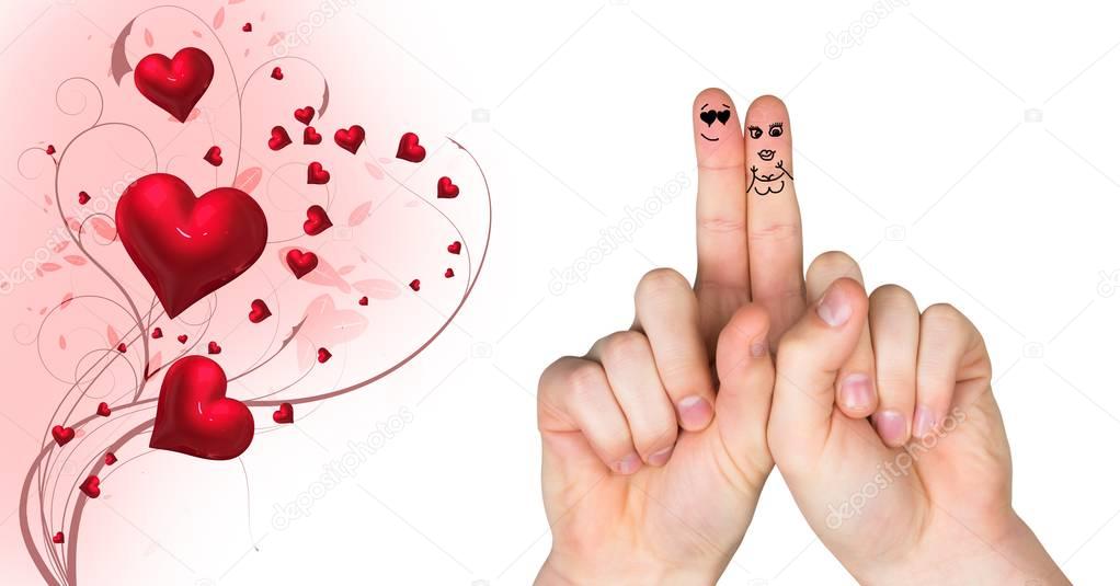 Digital composite of Valentine's fingers love couple and swirling hearts design
