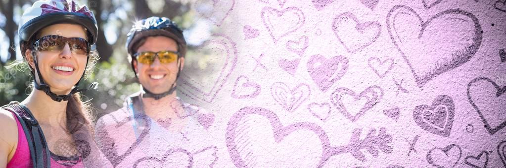 Digital composite of Cycling Couple with valentine's love transition hearts
