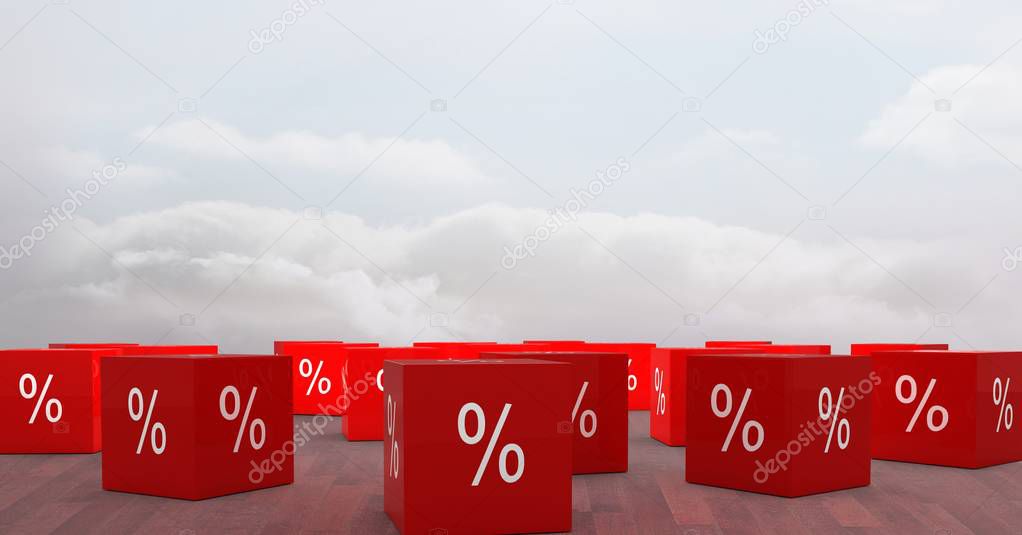 Digital composite of Percent icons on floor with sky