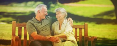 Bankta oturan yaşlı çift.