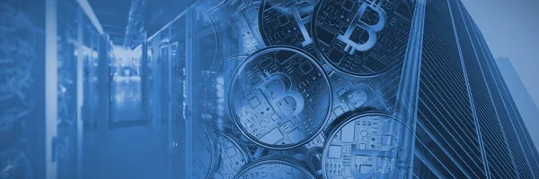 Bitcoin Contra Vista Tecnologia Dados — Fotografia de Stock