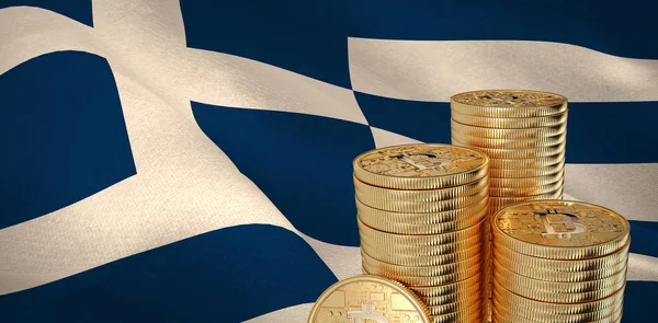 Bitcoin Contre Drapeau National Grec Généré Numériquement — Photo