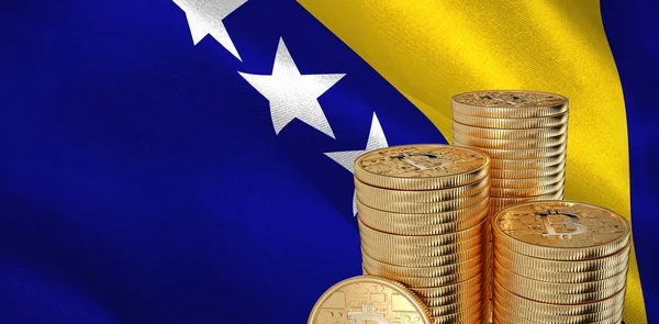 Bitcoin Contra Bandeira Nacional Bósnia — Fotografia de Stock