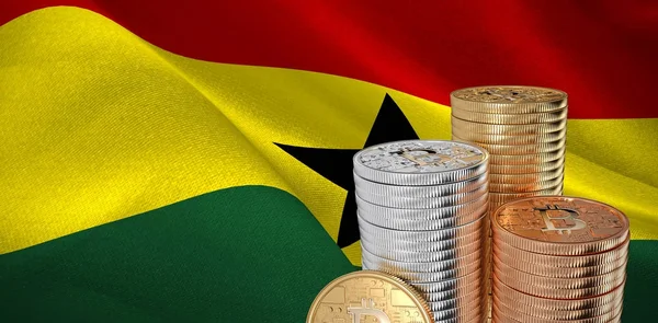 Bitcoin Karşı Dijital Olarak Oluşturulan Gana Ulusal Bayrak — Stok fotoğraf