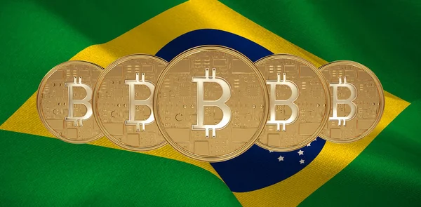 Bitcoin Contra Bandeira Nacional Brasil Gerada Digitalmente — Fotografia de Stock