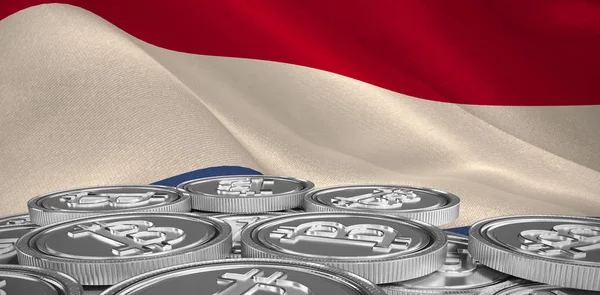 Биткойн Против Голландского Национального Флага — стоковое фото