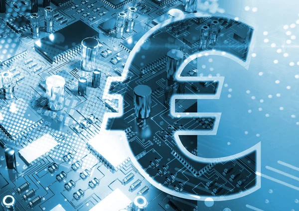 Symbolen För Eurovalutan Skylt Mot Närbild Kretskort — Stockfoto