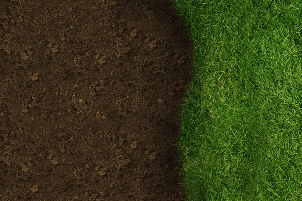 緑の芝生と茶色の地球の半分 — ストック写真