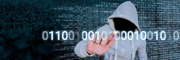 Digitale Composiet Van Anonieme Hacker Met Computer Code Binaire Interface — Stockfoto