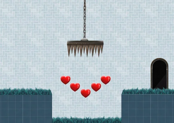 Digital Composite Computer Game Level Hearts Traps — Stock Photo, Image