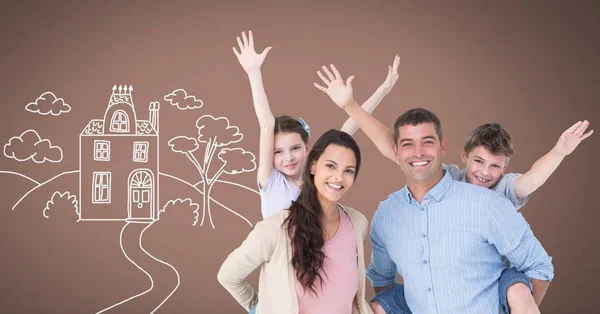 Digital Composite Family Having Fun Together Home Drawing — Stock Photo, Image