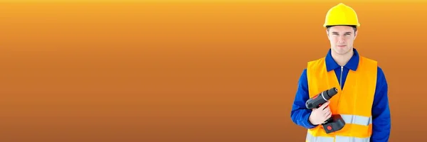Цифровая Композиция Строитель Оранжевом Фоне — стоковое фото