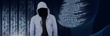 Anonim hacker bilgisayar kodu ikili arayüzü ile dijital bileşik