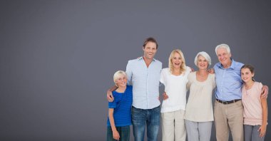Dijital bileşik gri arka plan ile birlikte aile nesillerin