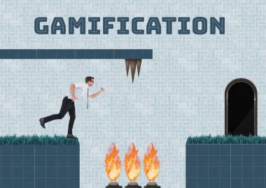 Yangın ve tuzakları ile Gamification metin ve işadamı bilgisayar oyun düzeyinde dijital bileşik