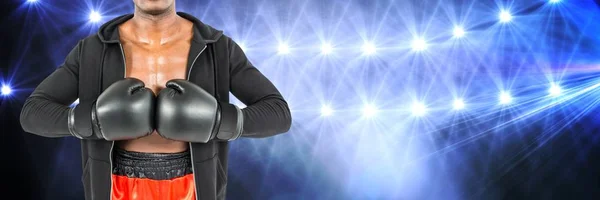 Composto Digital Boxer Homem Com Luzes Brilhantes — Fotografia de Stock