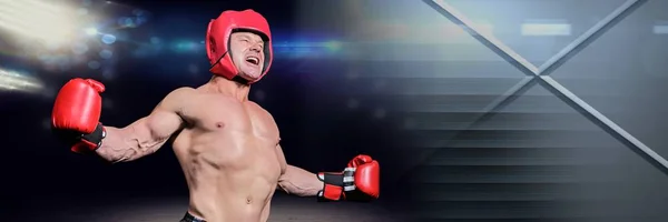 Цифровой Композитный Boxer Man Яркими Огнями — стоковое фото
