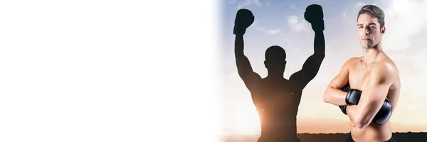 Compuesto Digital Boxer Hombre Con Silueta Campeón — Foto de Stock