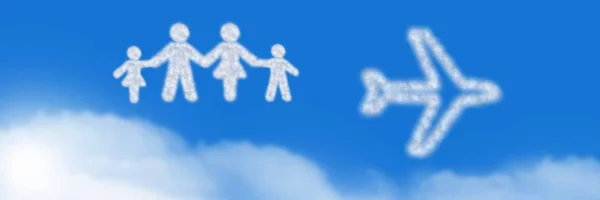 Ψηφιακός Σύνθετος Οικογενειακά Ταξίδια Και Αεροπλάνο Σύννεφο Εικονίδια Ουρανό — Φωτογραφία Αρχείου