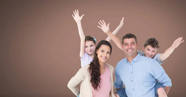 Digital Composite Family Having Fun Together Brown Background — Stock Photo, Image