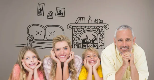 Digitale Zusammensetzung Der Familie Zusammen Mit Zeichnungen Hause — Stockfoto